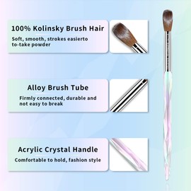 Christmas 100% Kolinsky Acrylic Nail Brush for Nails Size 10 Oval Crimped Shaped Nail Brushes for Acrylic Application Crystal Handle Professional Nail Art Brush Manicure for Women for DIY Home Salon
