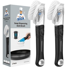 MR.SIGA Cepillo para Platos con dosificador de jabón, Cepillo de Cocina para Limpiar ollas, sartenes y fregaderos, Negro, Paquete de 2