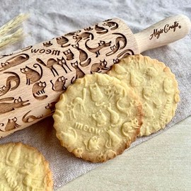 MEOW CAT Rolling Pin for Homemade Pastry Embossing Rolling Pin Gift for Cat Lovers by Master Algis Crafts