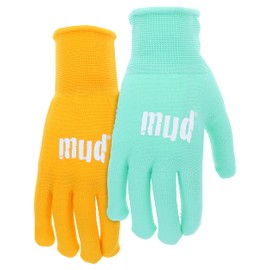 MUD - Women's Everyday, Mini-Dot Palm, 2 PK, Nylon Knit, Lightweight Garden Gloves, Saffron & Mint Colored, Medium/Large (MD35001M-WML2P)