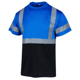 VENDACE Hi Vis Reflective Safety Shirts for Men ANSI Class 1 High Visibility Construction Work T Shirt(Blue,L)