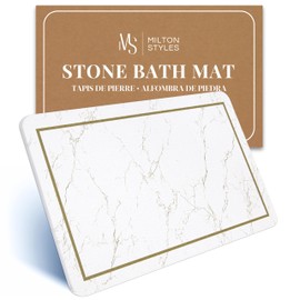 Milton Styles Stone Bath Mat – Super Absorbent Diatomaceous Earth Bath Mat, Quick-Drying Stone Bath Mats for Bathroom, Easy to Clean Bathroom Mat Quick Dry, 24 x 16 inch, White Modern Marble