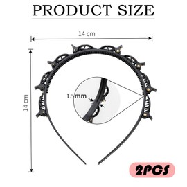 2 Pcs Clip Headbands, Butterfly Clip Headband, Multi-Layer Teeth Comb Hair Hoop Headbands with Clips Attached, Hair Twister for Women Girls, Non-Slip Double Bangs Hairstyle Hairpin(Black)