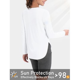 TACVASEN Long Sleeves Shirts for Women UPF 50+ Sun Protectin Quick Dry Lightweight Hiking Yoga Gym Workout Tops White XL