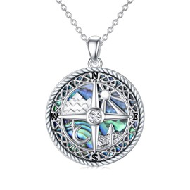 Compass Necklace 925 Sterling Silver Mountain Compass Camper Christmas Inspiration Gifts Jewellery for Women Mother Mom