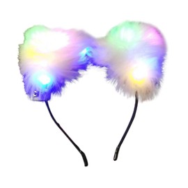 Oshhni Light up Furry Ears Headband 3 Lighting Modes Hairband for Wedding Children Adults, Colorful Light
