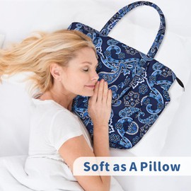 TOPDesign Puffer Tote Bag for Women, Lightweight Puffy Handbag with Compartments & Cosmetic Bag, Quilted Shoulder Bags for Work, Travel, Gym, Gifting (M Bandanna)