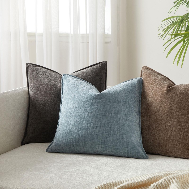 JUSPURBET Light Blue Chenille Throw Pillow Covers 22x22 inch Set