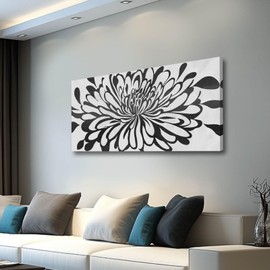 GAIDUOMAI Canvas Prints Wall Art for Living Room Chrysanthemum Artwork Badroom Black and White Wall Decor Minimalist Art for Dining Room 24"x48"