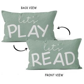 HIWX Kids Playroom Decor,Classroom Pillows Cover,Let's Read Play Decorative 12 x 20 Throw Pillows Cover,Lets Play Read Kids Reading Corner Room Playroom Nursery Decor Reversible Pillowcase (Green)