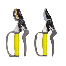Ergonomic Garden Secateurs (Set of 2) - Anvil & Bypass Secateurs, Ideal Secateurs for Arthritic Hands, Premium Pruning Shears with Auto-Rotating Handle and Finger-Protection, Davaon Pro