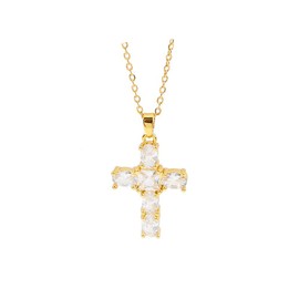Jumcew Cross Necklace for Women,14k Gold Plated Cross Pendant Necklace Trendy Gold Cross Chain Necklace Dainty Cubic Zirconia Pearl Religious Necklace Gold Jewelry for Women Cross I