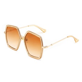 FEISEDY Retro Square Sunglasses for Women Oversized Vintage Polygon Sun Glasses Geometric Irregular Lens B2503