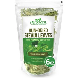 HerbaZest Sun-Dried Stevia Leaves - 6oz (170g) - Premium Whole Stevia Leaf - Naturally Sweet - Zero-Calorie Sugar Substitute - Perfect for Tea, Coffee, and Other Beverages
