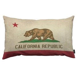 HOSNYE Bear Throw Pillow Cover California Republic State Flag of America Isolated Linen Fabric for Couch Bed Sofa Car Waist Cushion Cover 12 x 20 inch Pillow Case