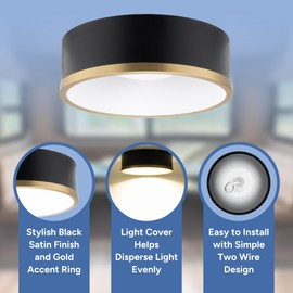 RecPro RV Wall Sconce Light | 12V LED Interior Light Fixture with On/Off Switch | Satin Black & Gold | Modern Round Globe Design | 3500K Neutral White | Non-Dimmable