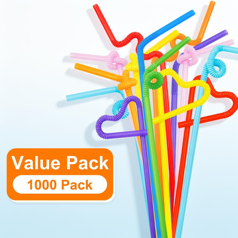 1000 Pack Colorful Flexible Plastic Straws