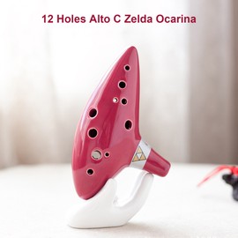 12 Holes Alto C Ocarina Ceramic Vessel Flute Wind Musical Instrument with Musicbook Lanyard Display Stand Musical Gift for Beginners