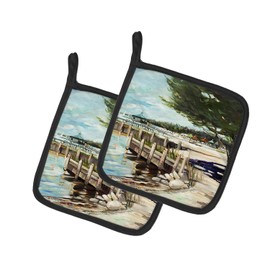 Caroline's Treasures JMK1273PTHD at The Pier Sailboats Pair of Pot Holders Kitchen Heat Resistant Pot Holders Sets Oven Hot Pads for Cooking Baking BBQ, 7 1/2 x 7 1/2