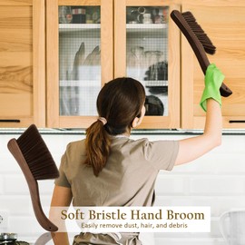 1 Pieces Woooden Hand Whisk Broom Dust Brush with Curved Wood Handle Soft Bristle Bench Brush Household Cleaning Brush for Counter Bed Sofa Car Fireplace Clothes