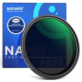 NEEWER 55 mm True Colours Variable ND Filter ND2-ND400, Hard Stop Neutral Density Filter with Multi-Coated Optical HD Glass/Aluminium Frame