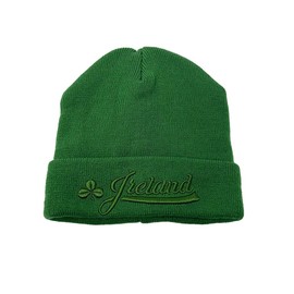 SUPER GREEN Ireland Beanie with Shamrock Green Knit Hat, One Size