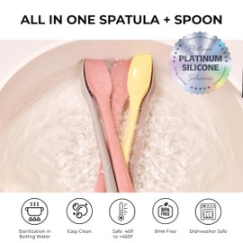 Firgi Platinum Silicone Topping Spatula for Cooking – BPA Free Heat Resistant Cooking Utensils for Non Stick Pans – One-Piece Spoonula for Baking, Mixing & More – Kitchen Scraper 10.7” Brown