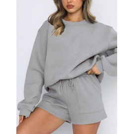 Eniloyal Womens Crewneck Sweatshirt Grey Pullover Hoodies Baggy Light Fall Fleece Sweaters Long Sleeve Fall Warm Shirts