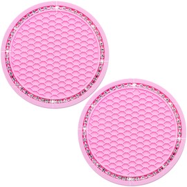MEAJOO 2PCS Bling Cup Holder Coaster, 2.75 Inch Auto Car Cup Holder Insert Coasters, Soft Silicone Anti-Slip Shockproof, Universal Vehicle Interior Accessories for Women Girls (Pink & White)