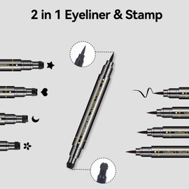 4Pcs Erinde Double-headed Liquid Eyeliner Stamp Pen Set, Eye Liners for Women, Eyeliner Pencil Black Eye Liner Stencil, Eyeliner Tattoo Tool, Eyeliner Stamp Shapes Star, Heart