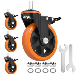 Caster Wheels Heavy Duty 5 Inch Stem Caster 2400Lbs, Threaded Stem Casters 1/2"-13 x 1(Stem Diameter 1/2", Stem Length 1"), Safety Locking Caster Set of 4, Industrial Castor Wheels for Cart,Furniture