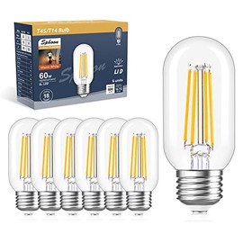 Bombilla LED tubular, bombilla E26 de 6W T45 T14, Bombillas Edison Vintage de 60 Vatios (equivalente), blanco cálido 2700K, vidrio transparente, 600lm, paquete de 6