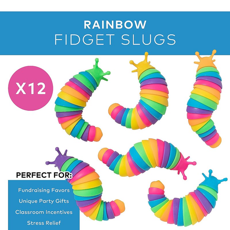 Mini Rainbow Fidget Slugs, 12 Pieces