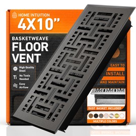 4X10 Floor Vent Covers Floor Register with Mesh Cover Trap, Heat and Air, Walkable Metal Floor Register for HVAC Duct, Basketweave, Dark Grey