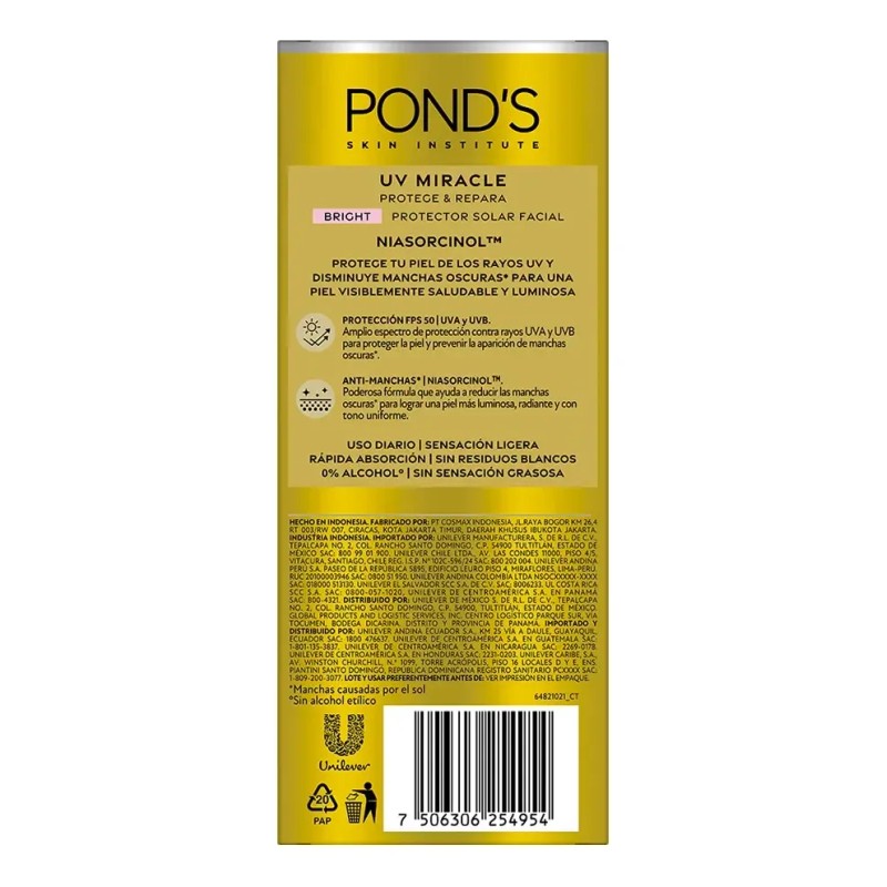 Protector Solar Facial POND's 50 FPS UV Miracle Bright, Anti-Manchas