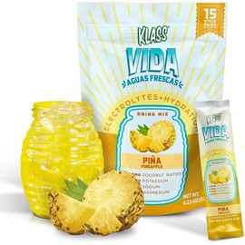 KLASS VIDA Electrolyte Drink Mix – Pineapple Agua Fresca Flavor | Sugar-Free Hydration Powder with Coconut Water & Minerals | 15 Single-Serve Stick Packs, Low Calorie, Natural Flavor