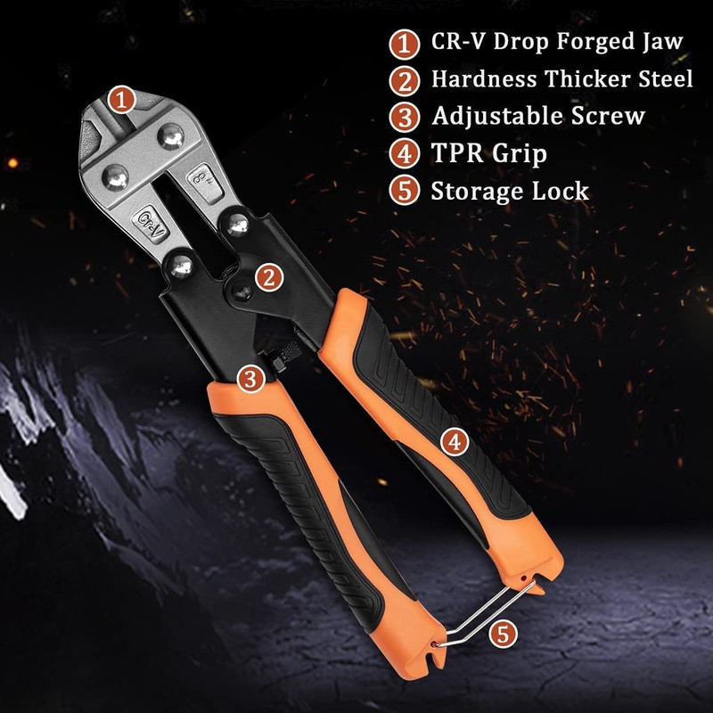 8 Inch Steel Bolt Cutter, Cr-V Mini Wire Cutter, Cable,
