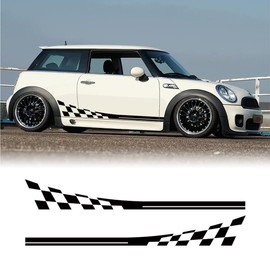 AUTOSTARY Checkered Flag Vinyl Car Side Skirt Decals Compatible with Mini Cooper Side Body Decals Lattice Grid Stripe Graphic Decoration Racing Accessories (Black)