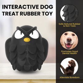 AÏKO Dog Toy | Large and Medium Size Pet Tough Toys for Chewers Teeth Interactive Accessories Owl Treat-Dispensing Rubber All Breeds, Black