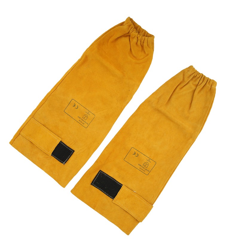 Pair Welding Sleeve Cowhide Wearproof Heat Resistant Golden Yellow for