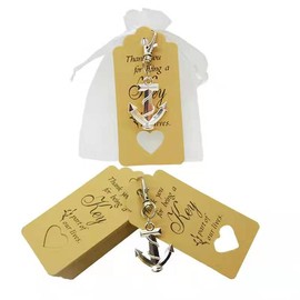Aotoer 50Pcs Anchor Keychain Party Favor Wedding Favors for Guests, Creative Souvenirs Gifts with Drawstring Gift Bags and Thankyou Tags for Nautical Theme Wedding Party Decorations