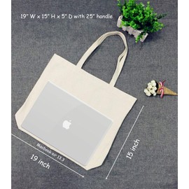 VPAL Large Canvas Tote bags with Zipper Natural Heavy 12oz DIY for Crafting, Ironing and Embroidering Reusable Grocery Washable Bag for Shopping, Wedding and Birthday