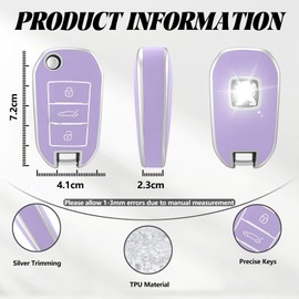 TOOMUME Car Key Cover TPU, Car Key Case Fit for Peugeot 208 308 508 2008 3008 Rifter Citroen C3 C4 Cactus Berlingo Picasso Xsara Jumpy, Protective Key Fob Cover Key Fob Case - Flip Key