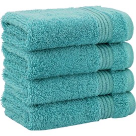 4 X Luxury Face Cloth Towel Set (30 x 30 cm-800 GSM) 100% Egyptian Cotton Wash Cloths Super Soft Flannels Face Cloths for Gym Spa Bathroom (Cotton, Teal)
