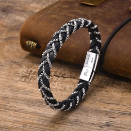 Ich Liebe Dich Gifts for Men - Premium Faux Leather Bracelet for Men [Steel] in Black, Leather Bracelets Men 21 cm Length, Men's Gift Christmas/Valentine's Day for Him Boyfriend/Husband, Stainless
