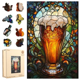 delobil Wooden Puzzles for Adults, 5MM Thick Beer Jigsaw Puzzle 500 Piece, Unique Shaped Wood Puzzle Birthday Gifts for Friends and Family Game 16.7 * 11.1Inch