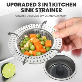Tecfino Upgraded 3 in 1 Kitchen Sink Drain Strainer and Sink Stopper, Stainless Pop Up Anti-Clogging Sink Food Catcher Basket, Fast Drainage Odor Filter Sink Plug for US Standard 3-1/2" Drain - Silver
