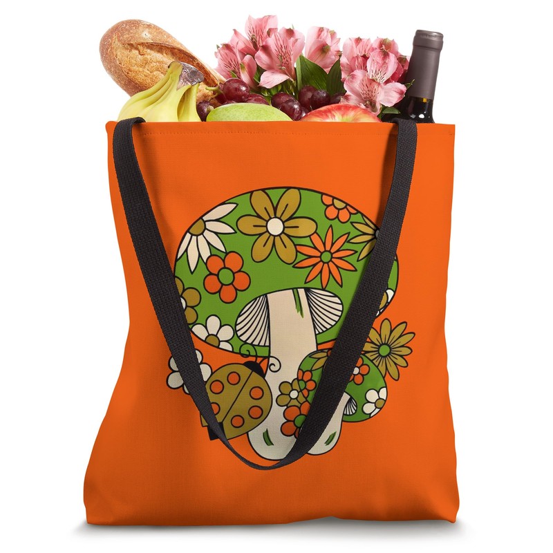 Vintage Merry Mushrooms, 1970s Hippie Nostalgia Tote Bag