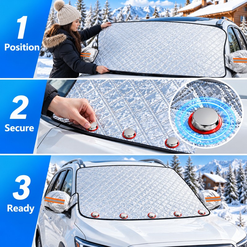 Magnetic Windshield Snow Cover for Cars & SUVs – Reflective