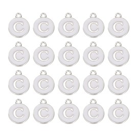 MECCANIXITY 36pcs Pendants Letter Charm Initial Charm Double Sided Enamel Alphabet C for DIY Necklace Bracelet Earrings Jewelry Making White & White